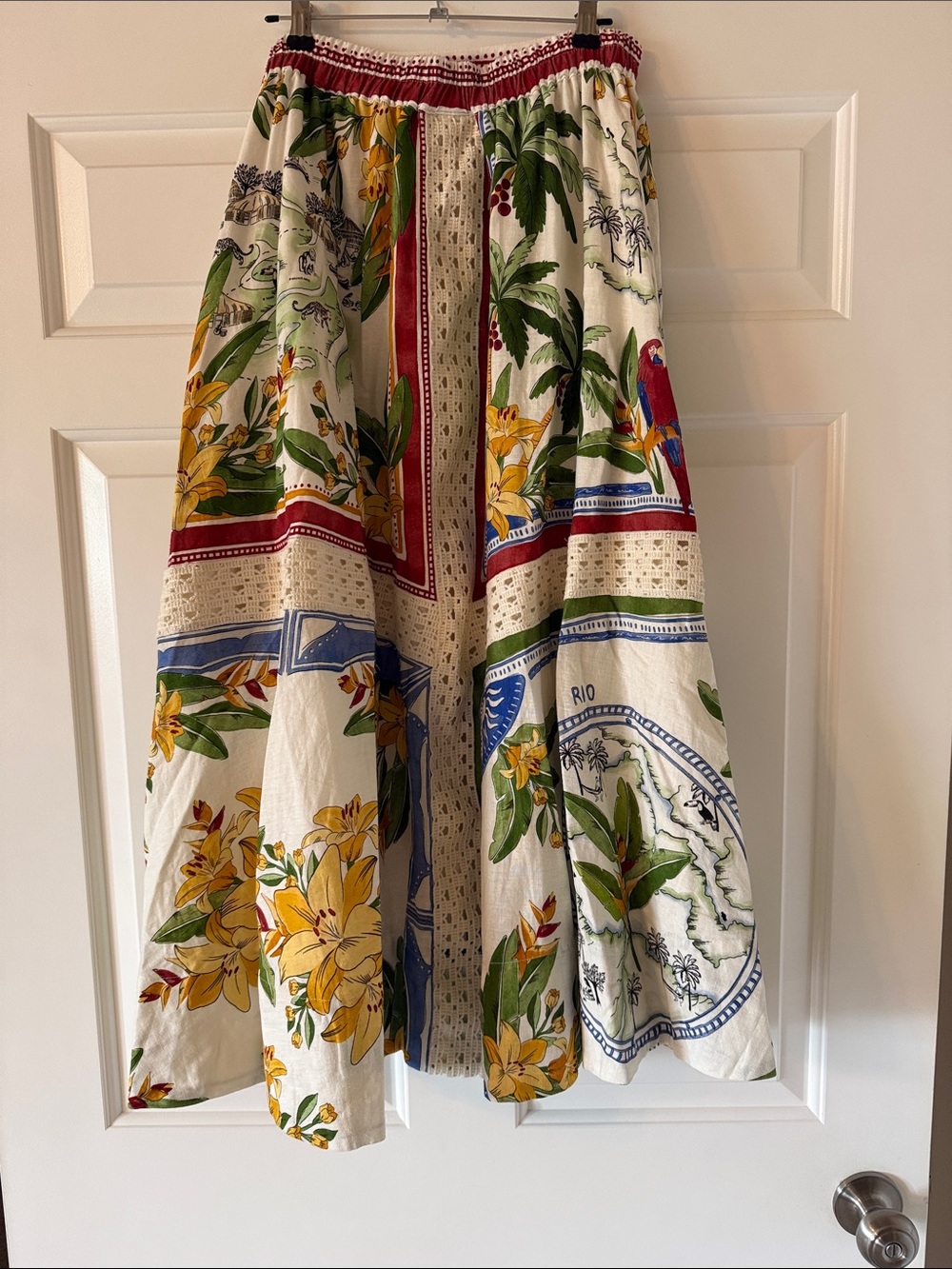 FARM Rio Cream Maxi Skirt with Yellow, Green, Blue & Red Tropical Panels - Picture 3 of 7